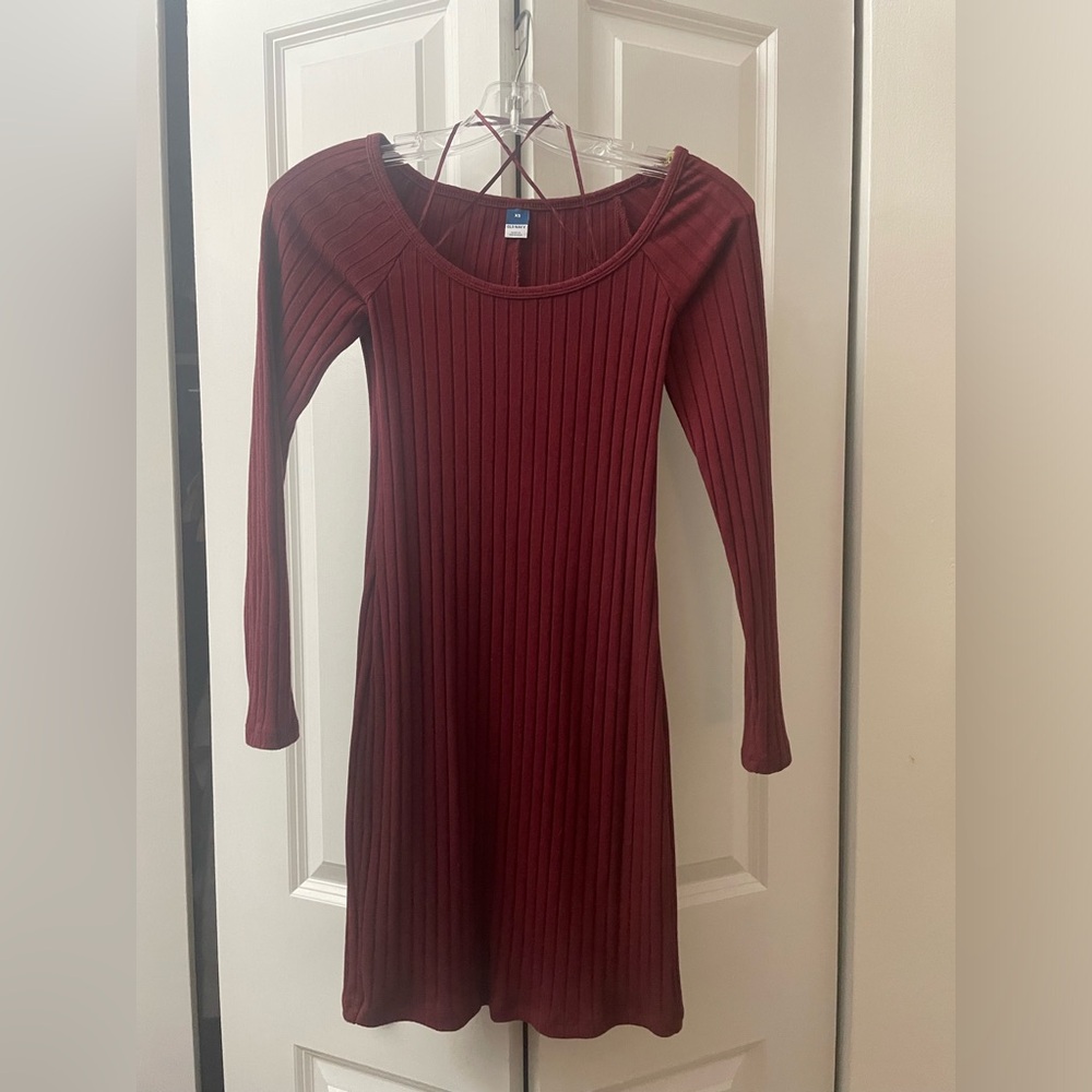 Old Navy Dark Red Long Sleeve Body Con Dress